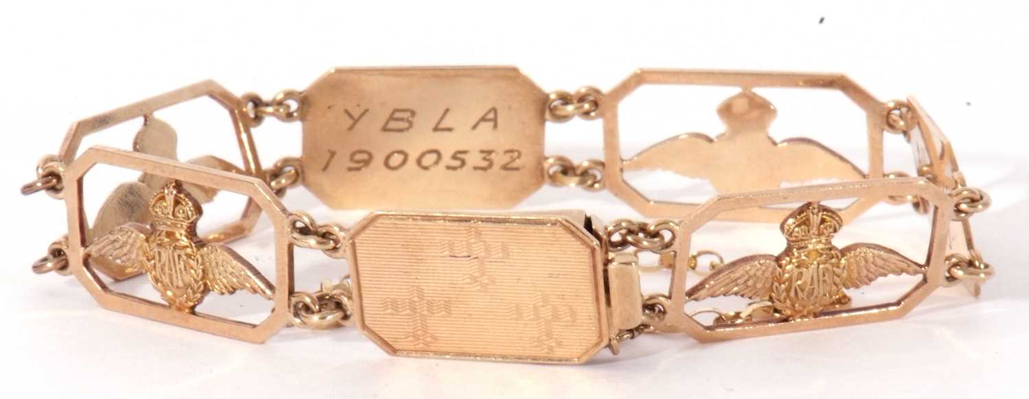 RAF interest - an RAF panel bracelet, a design featuring seven canted rectangular links, four open