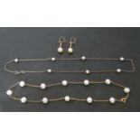 Mixed Lot: a 9k stamped necklace set with 12 baroque pearls, 18cm when fastened, a pair of 9ct