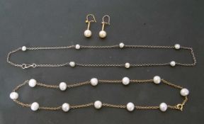 Mixed Lot: a 9k stamped necklace set with 12 baroque pearls, 18cm when fastened, a pair of 9ct