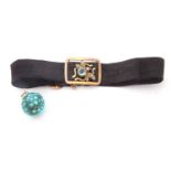 Mixed Lot: vintage black band bracelet with an open work sliding panel centring a seed pearl and