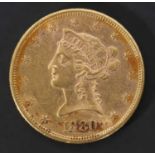 American $10 gold coin dated 1880