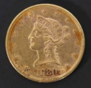 American $10 gold coin dated 1880