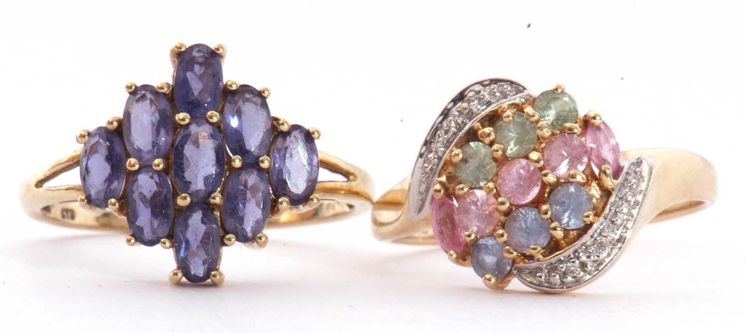 Mixed Lot: two 9ct gold modern precious gem set dress rings, both stamped QVC, size T (2) - Image 3 of 10
