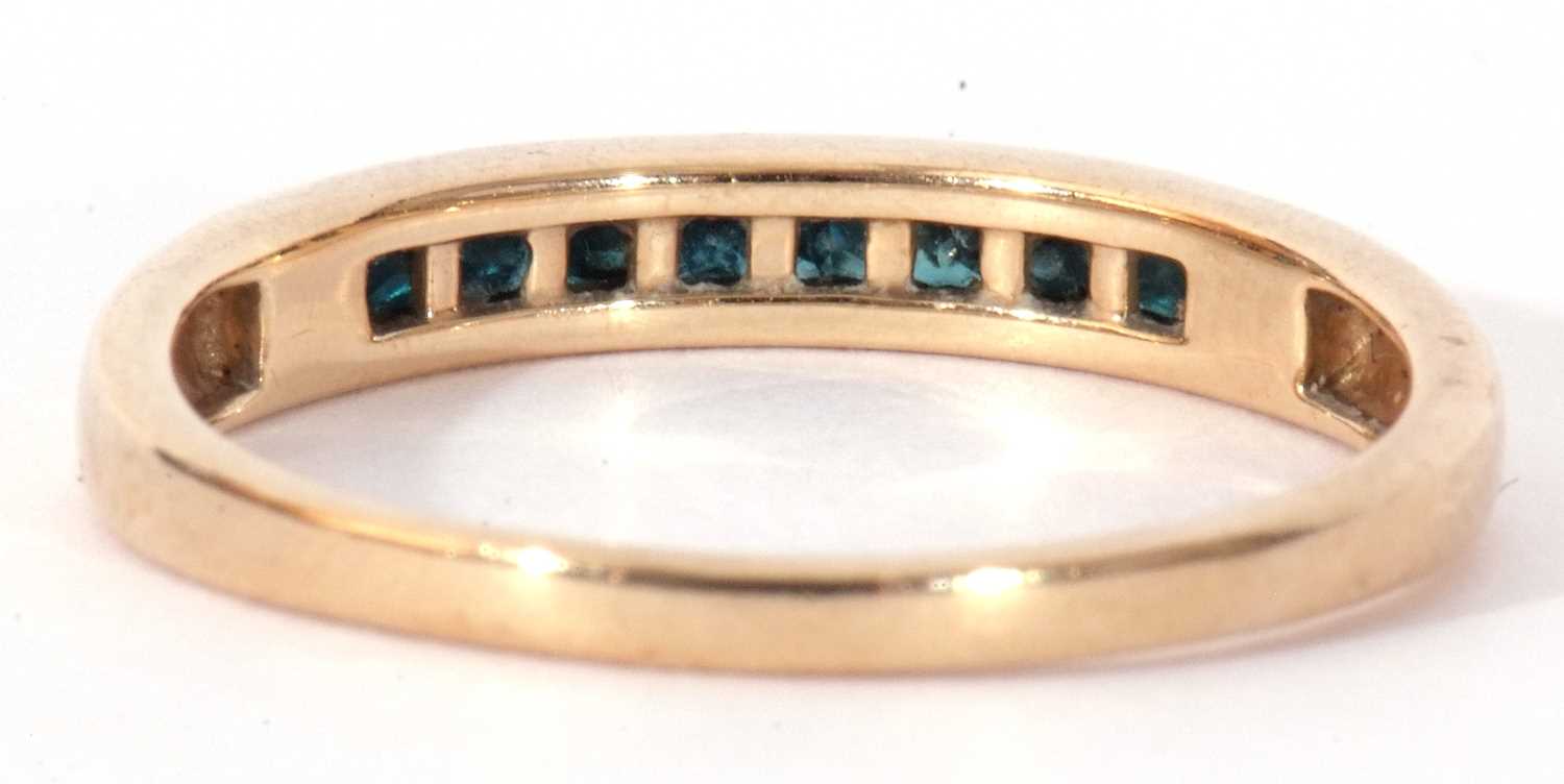 Modern 9ct gold and blue stone ring, the top section with ten square pave set light blue stones, - Image 4 of 9