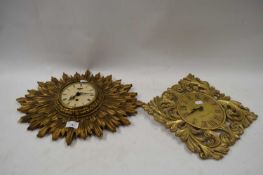 SMITH'S WALL CLOCK IN SUNBURST CASE TOGETHER WITH A FURTHER QUARTZ WALL CLOCK (2)