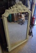 LARGE WALL OR OVERMANTEL MIRROR SET IN A CARVED FRAME WITH SHELL AND FOLIAGE DETAIL, 148CM HIGH (A/