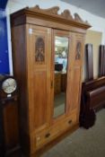 LATE VICTORIAN SATIN WALNUT WARDROBE WITH MIRRORED CENTRE DOOR AND DRAWER BASE, 113CM WIDE