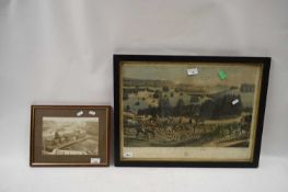 COLOURED ENGRAVING 'THE DEATH OF THE ROEBUCK' AND A FURTHER PHOTOGRAPHIC PRINT OF A TRAIN (2)