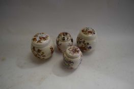 FOUR MASONS AND SADLER COVERED GINGER JARS, VARIOUS DESIGNS