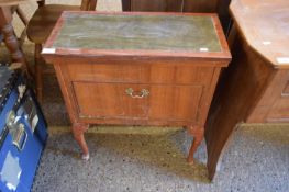 20TH CENTURY HARDWOOD SEWING CABINET WITH DROP DOWN FRONT AND HINGED LID, 60CM WIDE