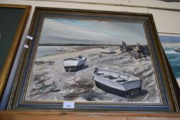 JASON PARTNER, STUDY 'A QUIET DAY, BLAKENEY NORFOLK', OIL ON BOARD, FRAMED, 59CM WIDE