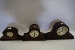 THREE WOODEN CASED MANTEL CLOCKS