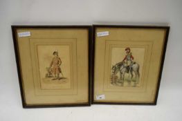 FRAMED STUDY 'TRUMPETER 1ST LIGHT GUARDS CIRCA 1828', WATERCOLOUR, F/G TOGETHER WITH A FURTHER