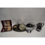 MIXED LOT VARIOUS SILVER PLATED WARES TO INCLUDE TEA SET AND OTHER ITEMS