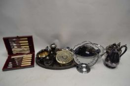 MIXED LOT VARIOUS SILVER PLATED WARES TO INCLUDE TEA SET AND OTHER ITEMS