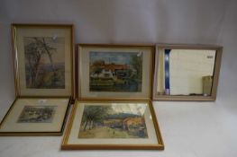 MIXED LOT PICTURES TO INCLUDE STUDIES OF PULL'S FERRY, NORWICH, WATERCOLOUR OF A HILL PATH, STUDY OF