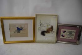 MIXED LOT TWO COLOURED PRINTS AND A FURTHER CROSS STITCH PICTURE (3)