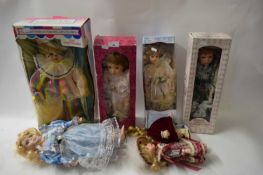 COLLECTION VARIOUS PORCELAIN HEADED DOLLS TO INCLUDE SOME BOXED