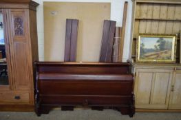 DARK WOOD SLEIGH BED TYPE BED FRAME, 160CM WIDE