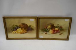 PAIR OF STILL LIFE STUIDES - FRUITS AND OBJECTS, COLOURED PRINTS, F/G