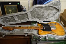 ELECTRIC GUITAR, BEARING LABEL 'FENDER TELECASTER', TOGETHER WITH ACCOMPANYING METAL TRAVEL CASE