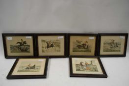 SET OF SIX COLOURED ENGRAVINGS, VARIOUS EQUESTRIAN SCENES