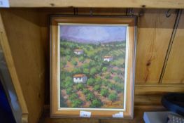 MASTROVITO, STUDY OF AN ITALIAN VILLAGE, OIL ON BOARD, FRAMED