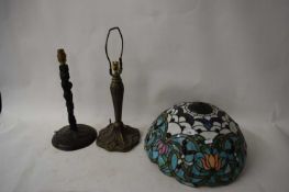 TIFFANY STYLE LIGHT SHADE TOGETHER WITH TWO TABLE LAMP BASES (3)