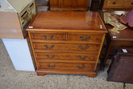 REPRODUCTION YEW WOOD VENEERED FIVE DRAWER CHEST, 79CM WIDE