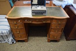 REPRODUCTION YEW WOOD VENEERED SERPENTINE FRONT TWIN PEDESTAL DESK