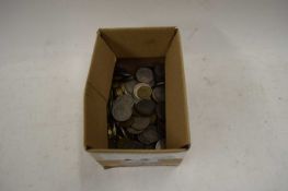 BOX OF BRITISH PRE-DECIMAL COINAGE, HALF CROWNS, TWO SHILLINGS AND THREEPENNY PIECES