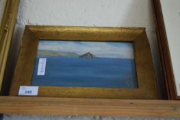 A VIEW OF THE MEW STONE, PLYMOUTH, OIL ON BOARD, GILT FRAMED