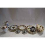 MIXED LOT DECORATED CERAMICS TO INCLUDE COLLECTORS PLATE, VEGETABLE DISH, COFFEE CUPS ETC