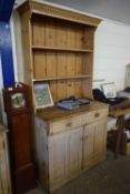 VICTORIAN AND LATER PINE DRESSER WITH TWO DRAWERS AND TWO DOORS TO BASE, 109CM WIDE