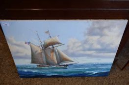 Kenneth Grant (British b.1934), A topsail schooner on a downwind leg. Oil on canvas, signed,