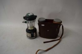 CAMPING LANTERN AND A PAIR OF BINOCULARS