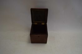 SMALL 19TH CENTURY MAHOGANY SQUARE FORMED TEA CADDY WITH LOOPED HANDLES