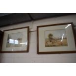 LATE 19TH/EARLY 20TH CENTURY SCHOOL PAIR OF WATERCOLOUR STUDIES, RIVERSIDE AND HARVEST SCENES