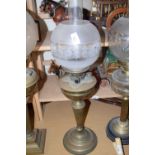 BRASS OIL LAMP WITH FROSTED GLASS SHADE