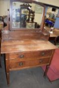 OAK TWO DRAWER DRESSING CHEST TOGETHER WITH A LARGE UPHOLSTERED FOOT STOOL