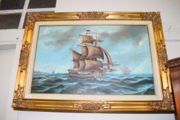 MULLER - OIL ON CANVAS TALL SHIPS