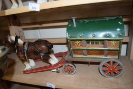 MODERN CERAMIC HORSE AND ROMANY CARAVAN