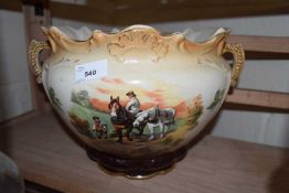 LARGE DOUBLE HANDLED JARDINIERE DECORATED WITH HORSES