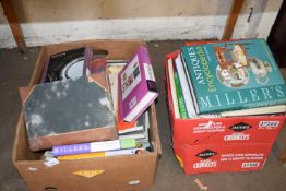 TWO BOXES OF MIXED BOOKS TO INCLUDE ANTIQUES REFERENCE