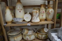 COLLECTION OF VARIOUS CROWN DEVON AND OTHER FLORAL DECORATED VASES, CHAMBER POTS, PLATES ETC