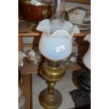 BRASS BASED OIL LAMP WITH VASELINE STYLE SHADE