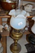 BRASS BASED OIL LAMP WITH VASELINE STYLE SHADE