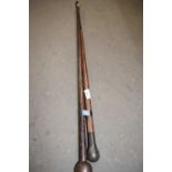TWO HARDWOOD WALKING STICKS WITH BALL ENDS