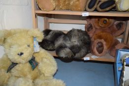 A BLUEBELL BEAR PRODUCED BY VINCENT THOMPSON, TOGETHER WITH A FURTHER SOFT TOY DOG, AND AN ALEX BEAR