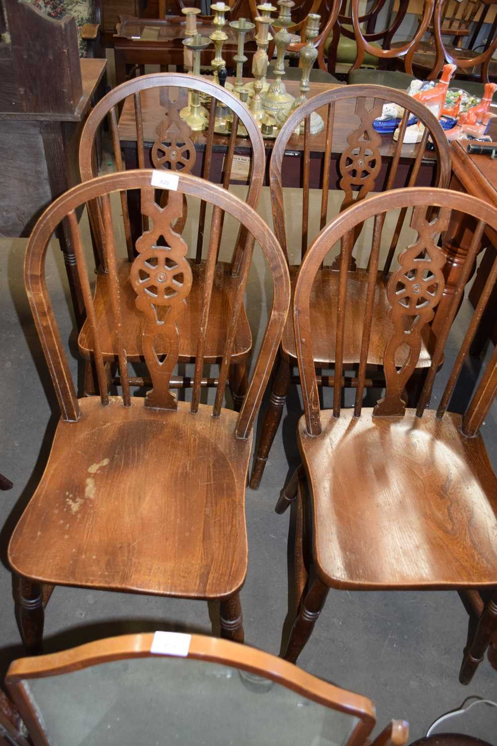 SET OF FOUR 20TH CENTURY WHEEL BACK KITCHEN CHAIRS